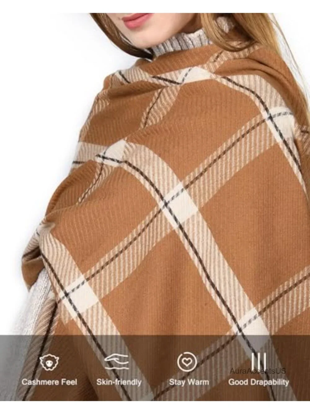 Oversized Plaid Tassel Shawl Wrap Scarf for Women